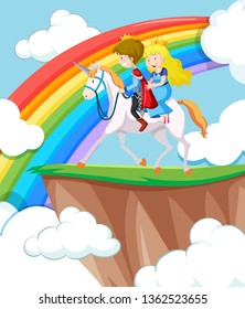Princess and prince riding horse illustration