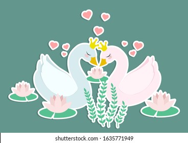 princess and prince swan in love. vector illustration