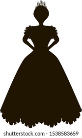 Princess. Queen. Bride. Black silhouette of a girl. Vector illustration on isolated background.