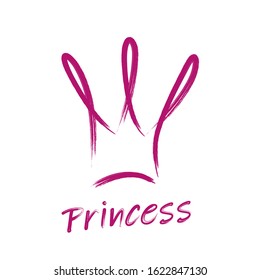 Princess or queen crown sign in grunge continuous drawing style. Luxury, premium, deluxe sign drawn by pomade. Hand drawn crown symbol. Applicable as girl apparel t shirt print. Vector illustration