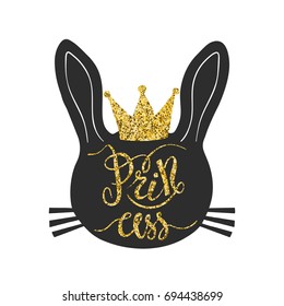 Princess rabbit with crown. Cute bunny girl silhouette. Vector print for girls