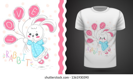 Princess rabbit - idea for print t-shirt. Hand draw