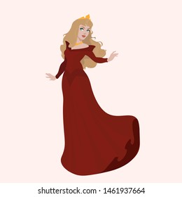 Princess in red dress. Vector illustration. Cartoon style.