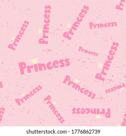Prinzessin. Retro-Muster für Druckdesign. Cartoon, Vektorgrafik. Romantisches nahtloses Design. Handgezeichnete Kalligraphie-Schrift, Vektorgrafik.