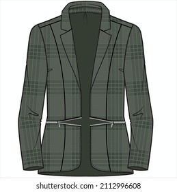 PRINCESS SEAM NOTCH COLLAR ADJUSTABLE LENGTH OLIVE CHECK BLAZER FOR WOMEN CORPORATE WEAR VECTOR