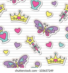 princess seamless pattern with cute stickers, kid background