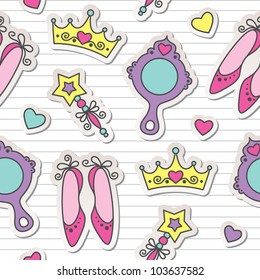 princess seamless pattern with cute stickers, kid background