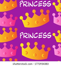 Princess  seamless pattern. Good for textile, wrapping, wallpapers, etc. Sweet princess girly isolated on background. Vector illustration.