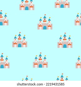 Princesa patrón sin foco para textiles con unicornio, castillo, corona, mariposa, estrellas, diamante. Resumen de un patrón sin fisuras para las niñas. Fondo creativo para textiles