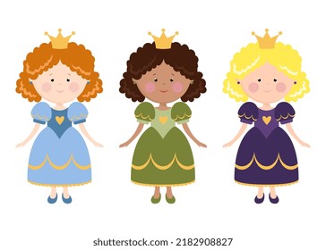 Princess. Set of illustrations of little princesses.