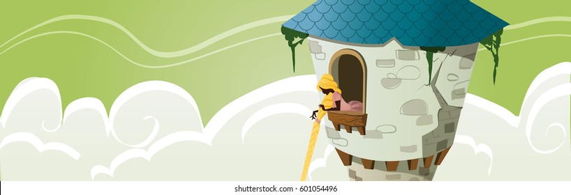 Princess shut away in a tower - Fairy Tale illustration