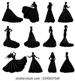 princess silhouette collection isolated, vector