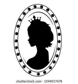 Princess silhouette in the mirror with light bulbs. Vector art