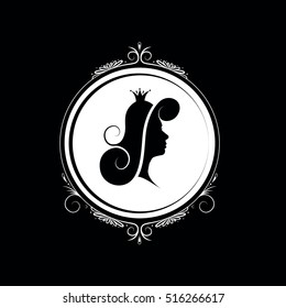 Princess silhouette. Portrait of a girl with crown on a white. Vignette.