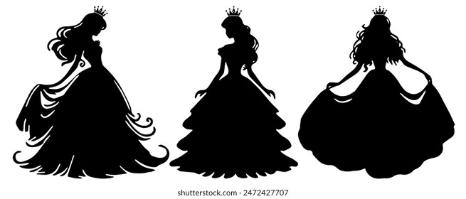 Silueta de princesa: Figura real, icono de cuento de hadas, Ilustración vectorial plana