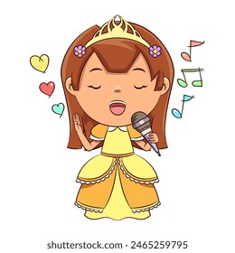 Princess singing, happy, cute, girl, yellow dress
