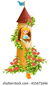 Princess sitting in castle tower illustration