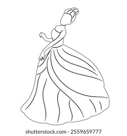 princess sketch, outline on white background, vector