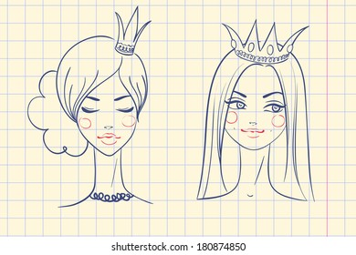 Princesa. Estilo de esbozos en cuaderno. Ilustración del vector