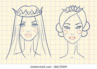 Princesa. Estilo de esbozos en cuaderno. Ilustración del vector
