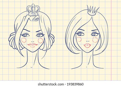Princess. Sketches style in notebook. Vector illustration