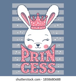 Princess slogan text with fun little rabbit girl face for t-shirt graphics, fashion prints, posters and other uses