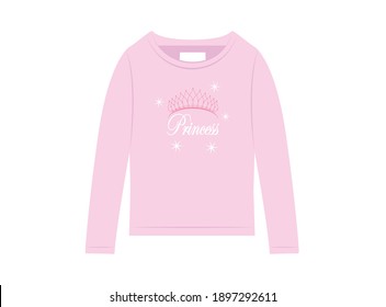 Princess sweatshirt design for girl, vector illustration