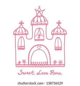 princess and sweet love vector doodle wedding house