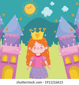 princess tale adorable cartoon castles fantasy vector illustration