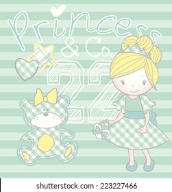 princess with teddy-vector artwork for baby t-shirt