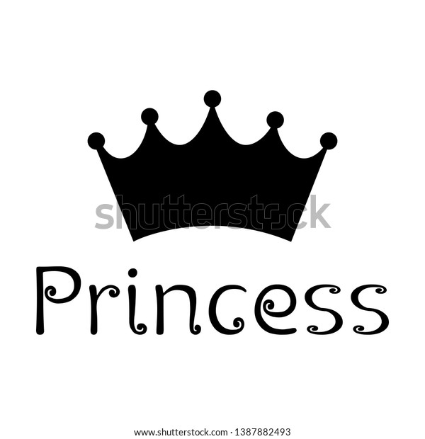 Princess Text Logo With Crown Symbol Black\
Vector illustration On White\
Background