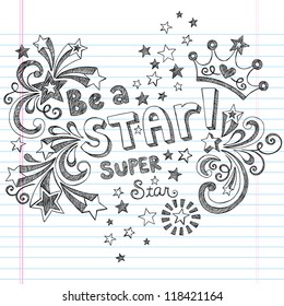 Princess Tiara Crown Vector - Be A Star Back to School Sketchy Notebook Doodles - Elementos de design de ilustração vetorial no fundo do papel do caderno de esboço alinhado