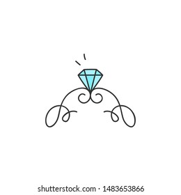 Princess tiara vector illustration. Crown with precious gem stone, jewel, royal jewelry. Hand drawn isolated, outlined icon, sticker.