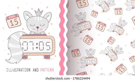 Princess time cat - seamless pattern