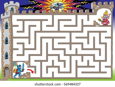 Princess in a tower. Help knight to find a path to jailed princess.
Labyrinth for kids. Landscape, easy.