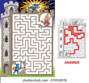 Princess in a tower. Help knight to find a path to jailed princess.
Labyrinth for kids. Portrait, hard.