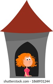 Princess in the tower, illustration, vector on white background.