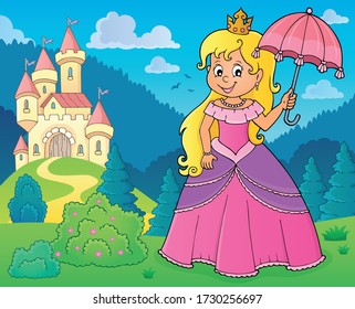 Princess with umbrella theme image 2 - eps10 vector illustration.