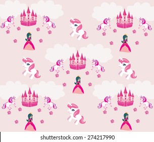 Princess , unicorn and castle Background 