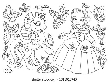 Princess Unicorn Coloring Page Coloring Page Stock Vector Royalty Free 1311010940