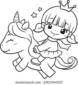 Princess unicorn fantasy cartoon doodle kawaii anime coloring page cute drawing