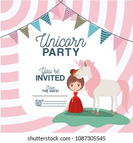 princess with unicorn invitation card