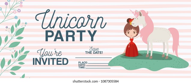 princess with unicorn invitation card