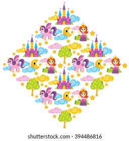 Princess, unicorn pattern illustration  