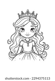 Princess vector coloring book black and white for adults isolated line art on white background.