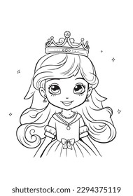 Princess vector coloring book black and white for adults isolated line art on white background.