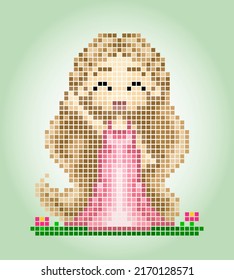 A Princess in Vector Illustration of pixel art. Mosaic a cute girl with long hair isolated pixel for tile or cross stitch pattern