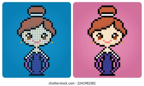 A Princess in Vector Illustration of pixel art. Beads pattern a cute girl dot pixels