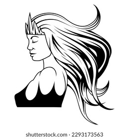 Princess. Vector illustration of a sketch young girl with long hair.