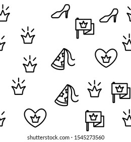 Princess Vector Seamless Pattern Thin Line Illustration